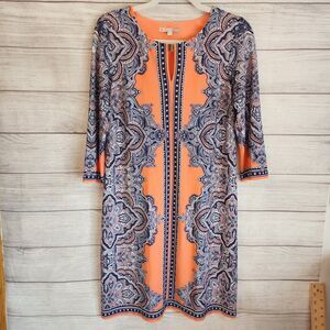 Signature Camryn 8 Multicolor Midi Y2K Paisley 3/4 Sleeve Dress